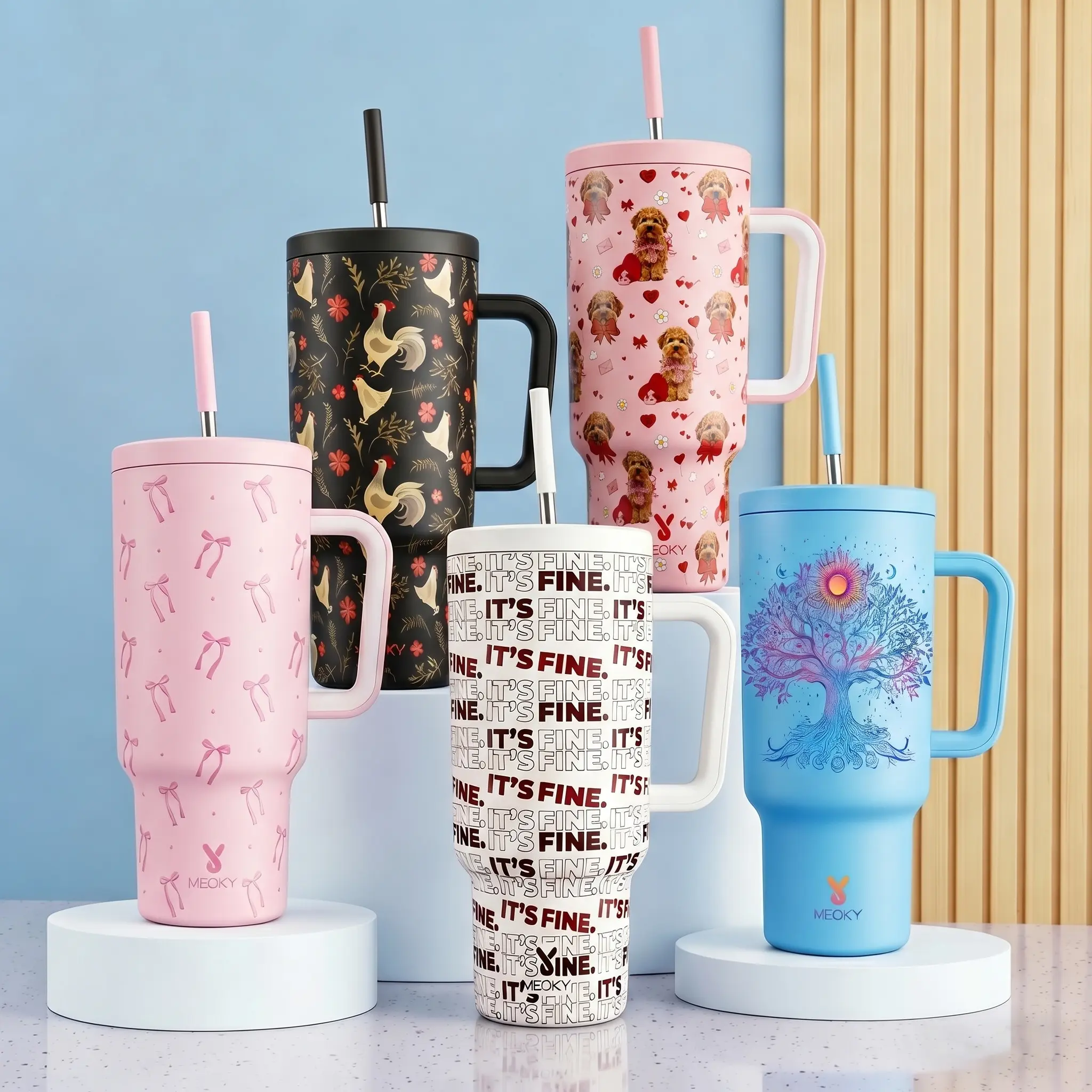 Meoky Limited Edition 40oz Vacuum Insulated Stainless Steel Tumbler - Insulated Flask with Handle, Leak-Resistant Straw Lid, Non-Slip Base, Car-Friendly, BPA-Free #backtoschool,dorm essentials,home decor,home essentials,camping essentials