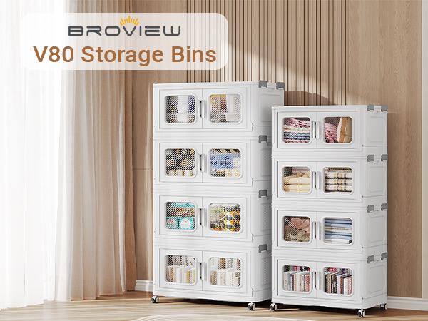 Broview V80 150Qt/200Qt/250Qt/360Qt/480Qt Stackable Storage Bins with Lids, Each 120Qt Stackable Bins with 1 Lid, High Quality Large Plastic Containers Collapsible Closet Organizers for Home Bedroom Craft Blanket Clothing Organization
