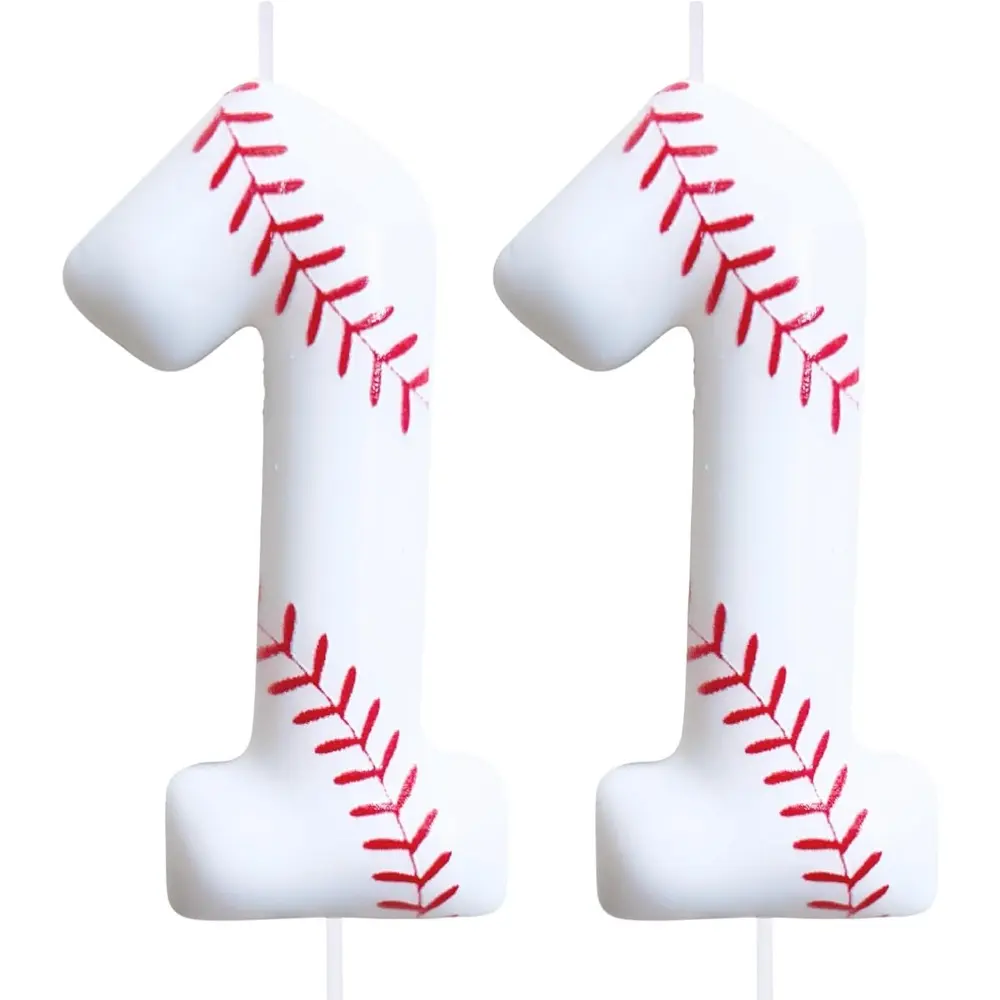 White Baseball-Themed Number 11 Candle Cake Topper - Kitchenware Cake Decor Gadget for Birthday, Anniversary Decor, Happy Birthday, Candle Shape, Ornaments, One-Piece