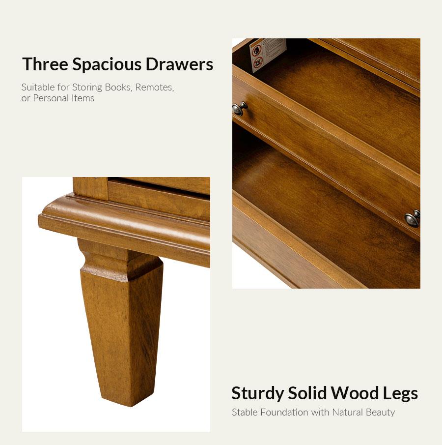 Hulala Transitional Wood End Table with Drawers and Power Outlet Optional Types for Home Decor, Integrated Power Outlet, Timeless Transitional Design, Elegant Knife-Carved Detailing, Three Spacious Drawers, Sturdy Solid Wood Legs Nightstand Hulala Transitional Wood End Table with Drawers and Power Outlet Optional Types for Home Decor, Integrated Power Outlet, Timeless Transitional Design, Elegant Knife-Carved Detailing, Three Spacious Drawers, Sturdy Solid Wood Legs Nightstand