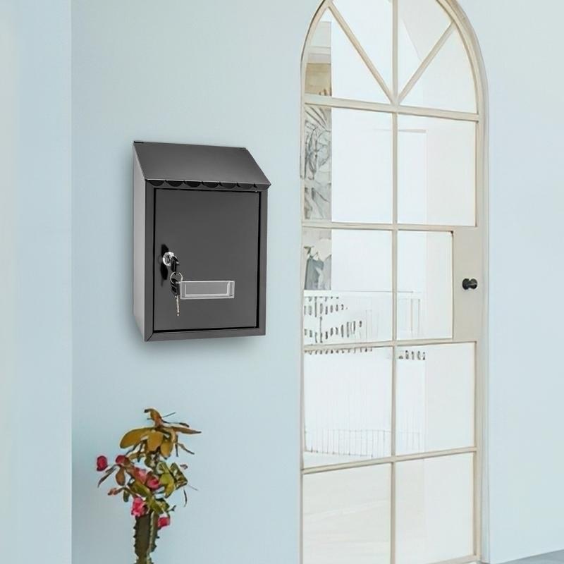 CNCEST Metal Wall-Mounted Mailbox with Key Lock Large Capacity Mail Box with View Window for Home or Office Spraying Molding Process Rainwater Protection Modern Black Organiser Racks
