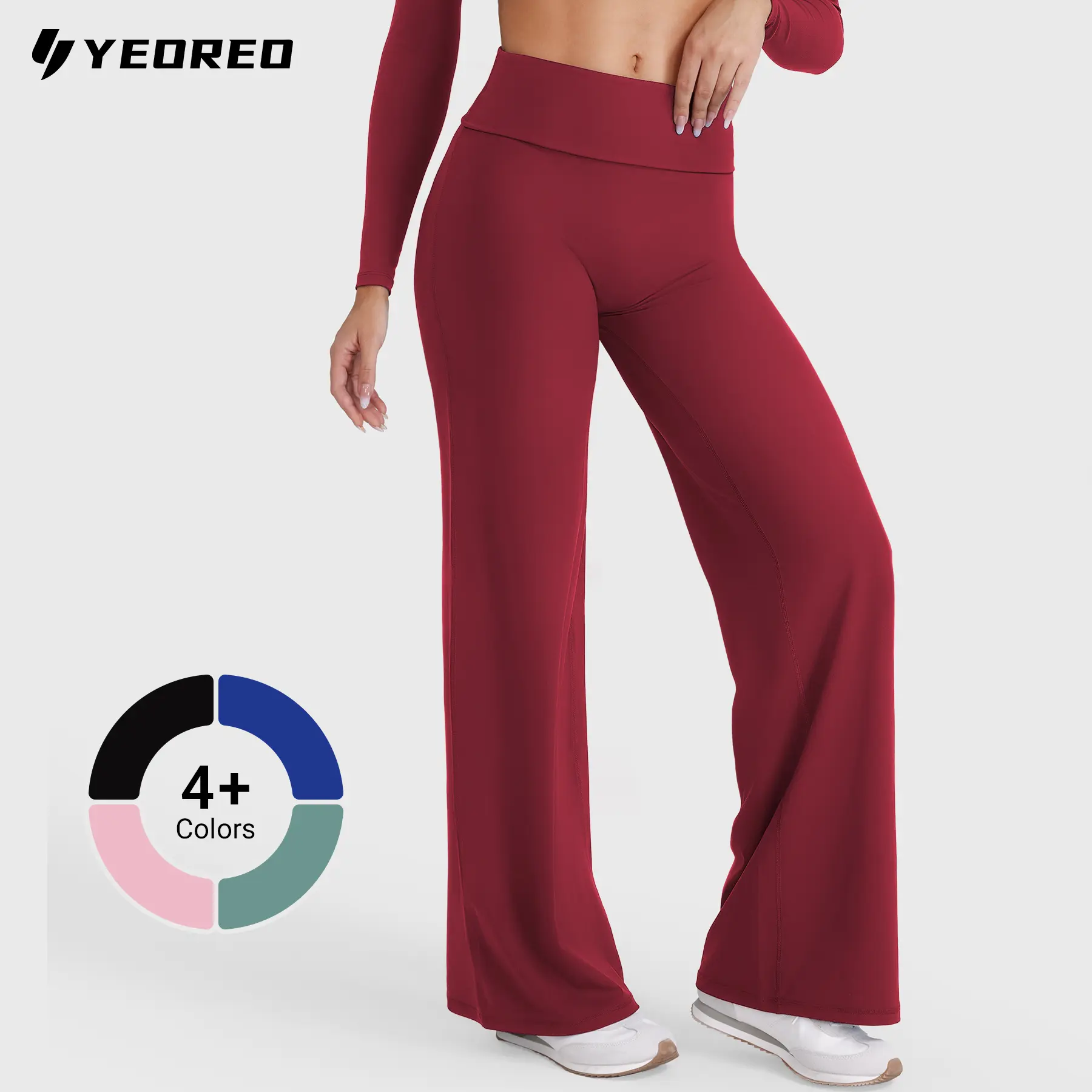 YEOREO Women's Fold Over High Waist Yoga Pants, 31.5" Straight Leg Black Leggings, Comfy Tummy Control Gym Outfits for Women's Only Gym Clothing