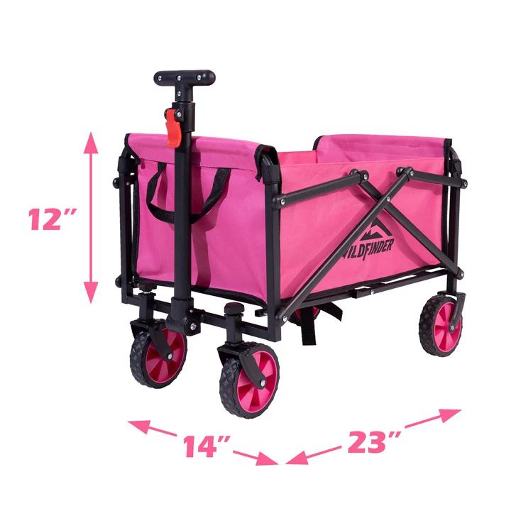 WildFinder Collapsible Wagon Cart with Wheels Foldable - Folding Utility Heavy Duty Wagons Carts for Grocery Sports Garden Shopping Camping Wheelbarrows (Pink, 330 LBS)