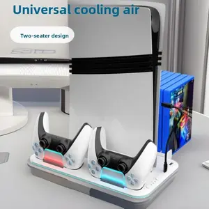 Must-Have DZ504 Cooling Base for PS5 Slim Pro Integrated Design with Controller Charging Disc & Helmet Storage Stable Anti-Tip Tidy Desktop Essential for Gaming Gear Organization Space-Saving dock Stand
