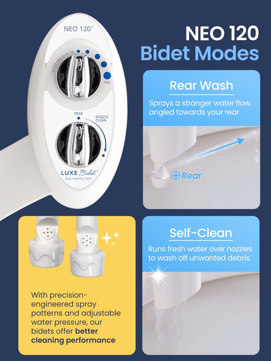 LUXE Bidet NEO 120 - Rear Wash, Self-Cleaning Nozzle, Fresh Water Non-Electric Bidet Attachment for Toilet Seat, Adjustable Water Pressure