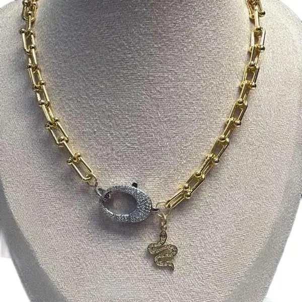 Mystic Snake Necklace 18" - Gold Plated Chain with Sparkling Snake Pendant for Women