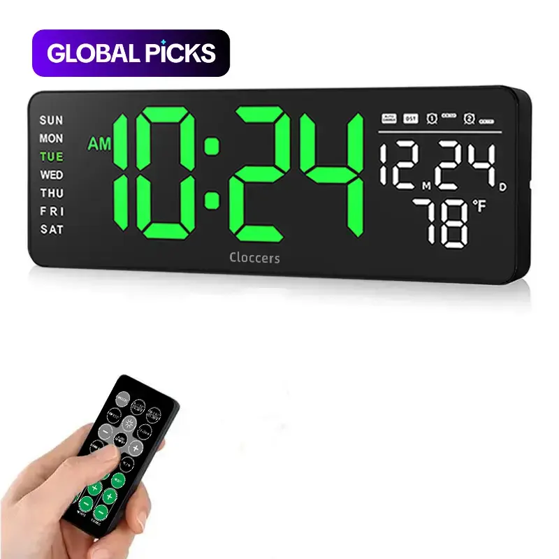 USB-Powered Digital Wall Clock, Rectangle with Remote Control, Large Display with Indoor Temperature, Date & Day, Countdown Timer (Battery Not Included) Led Display Clock #GLOBAL PICKS