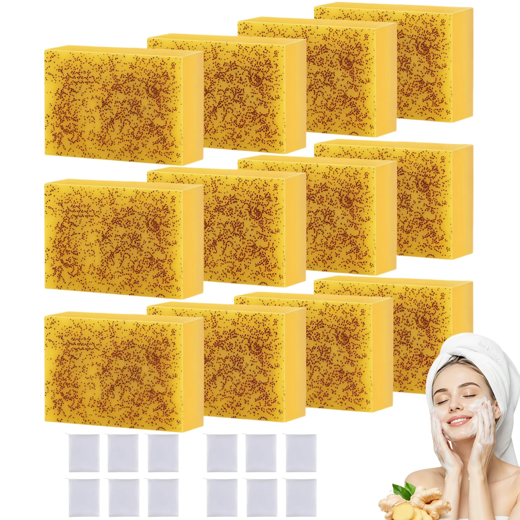 LMMAKE 12PCS Natural Turmeric Kojic Acid Soap Bars - Triple Action Formula for Brightening, Smoothing, Deep Cleansing; Reduces Dark Spots, Improves Skin Texture, Ideal for Facial & Body Care