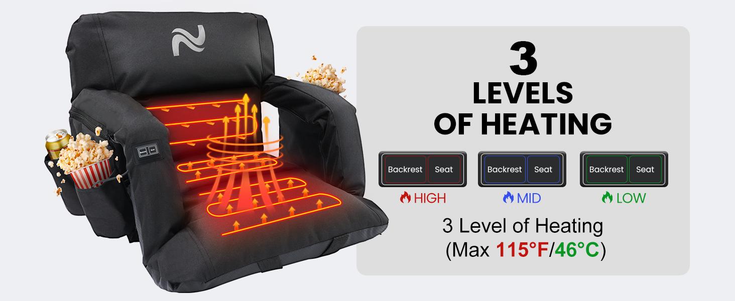 SLSY 2 Pack Wide Heated Stadium Seat for Bleachers w/Back Support & Cushion, Portable Foldable Stadium Chair with Armrests for Sports Events, Outdoor, Camping, Hiking - Power bank not included