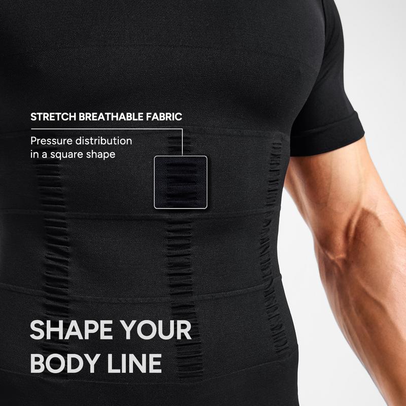 Nebility Mens Core Compression Shirt - Abdominal Sculpting Shapewear to Define Abs & Boost Confidence, Breathable, Quick-Dry Workout Shirts for Men Menswear Gym Tops