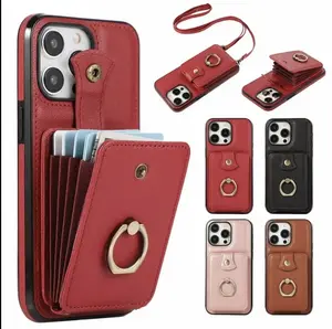 iPhone 13/14/15/16 Pro Max Plus Mobile Phone Case with Wallet,Mobile Phone Holder, Lanyard Function & Screen Protector for Travel Protection