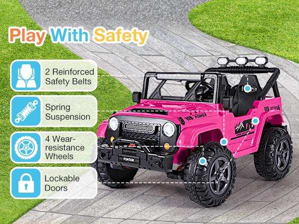 Funtok 24V 2 Seater Kids Electric Car with Remote Control, Powerful 4x200W Motor with 4WD/2WD Switchable, Max 5 MPH, Truck Bed Storage, Fun LED Lights Music Bluetooth, Presents for Boys Girls