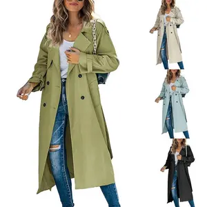 Women's Double-Breasted Trench Coat Classic Lapel Overcoat Slim Outerwear Waterproof Coat with Belt Buckle