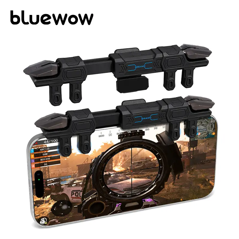 BlueWow DY15 Portable Gaming Triggers - Gaming Accessory with 6-Finger Aim & Shoot, Durable Buttons, ABS Alloy L1/R1 Buttons, Joystick Controller Gamepad for BF, Free Fire, iPhone/Android Smartphones, Enhances Gameplay, 6 Fingers Aim Shoot