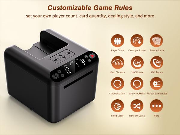 Automatic Card Dealer Machine with 4 Optional Wireless Remotes, USB‑C Rechargeable, Handles 1–3 Decks, 180°/360° Rotation, Supports 12 Players – for Poker, UNO, Blackjack & More Casino Games