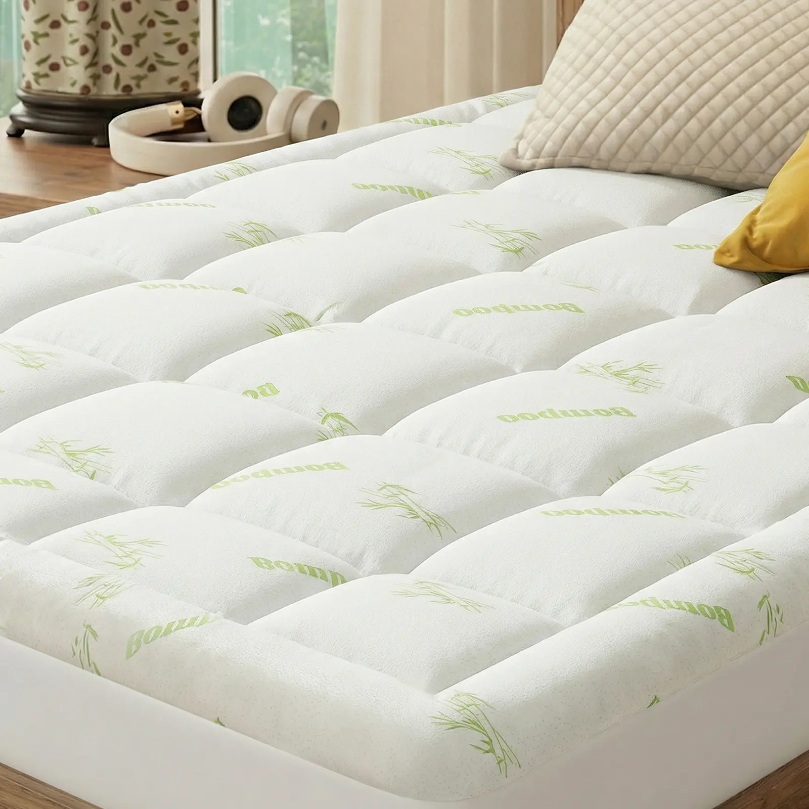 Bamboo Mattress Topper, Viscose-Derived from Bamboo, Ultra-Soft Thick Pillow Top Mattress Pad with Deep Pockets & Multi-Size Fit, Breathable Softness for Hot Sleepers & Back Pain Relief