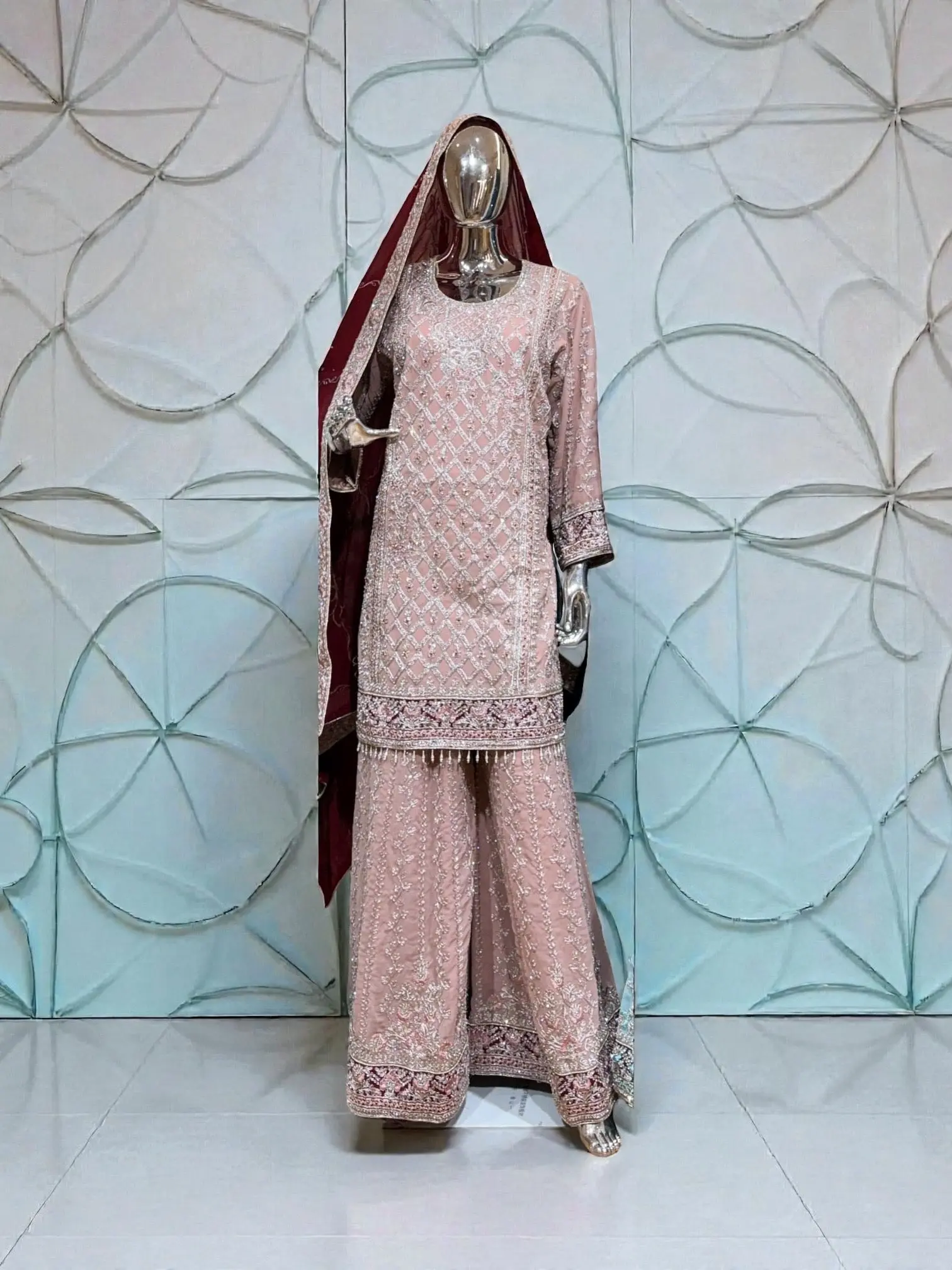 Georgette Russian Plazo Dress, Cultural Wear for Women