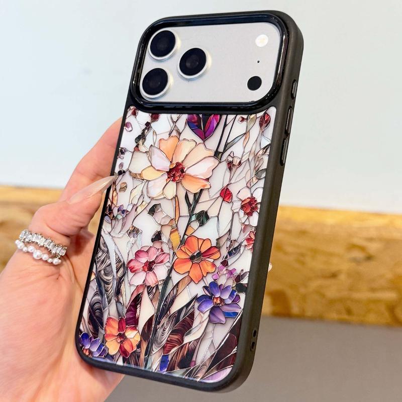 Lovely Floral Flowers Aesthetic Pattern Phone Case, Compatible with MagSafe, Stained Glass Shockproof Anti-Scratch Stylish Protective Phone Cover for iPhone 17/16/15/14/13 Series Lovely Floral Flowers Aesthetic Pattern Phone Case, Compatible with MagSafe, Stained Glass Shockproof Anti-Scratch Stylish Protective Phone Cover for iPhone 17/16/15/14/13 Series