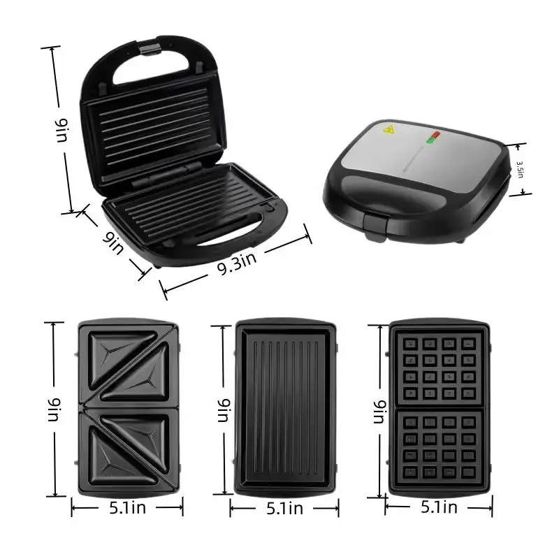 Electric Mini Waffle & Sandwich Maker with Non-Stick Detachable Plates - Easy-to-Clean Desktop Kitchen Tool for Breakfast Preparation