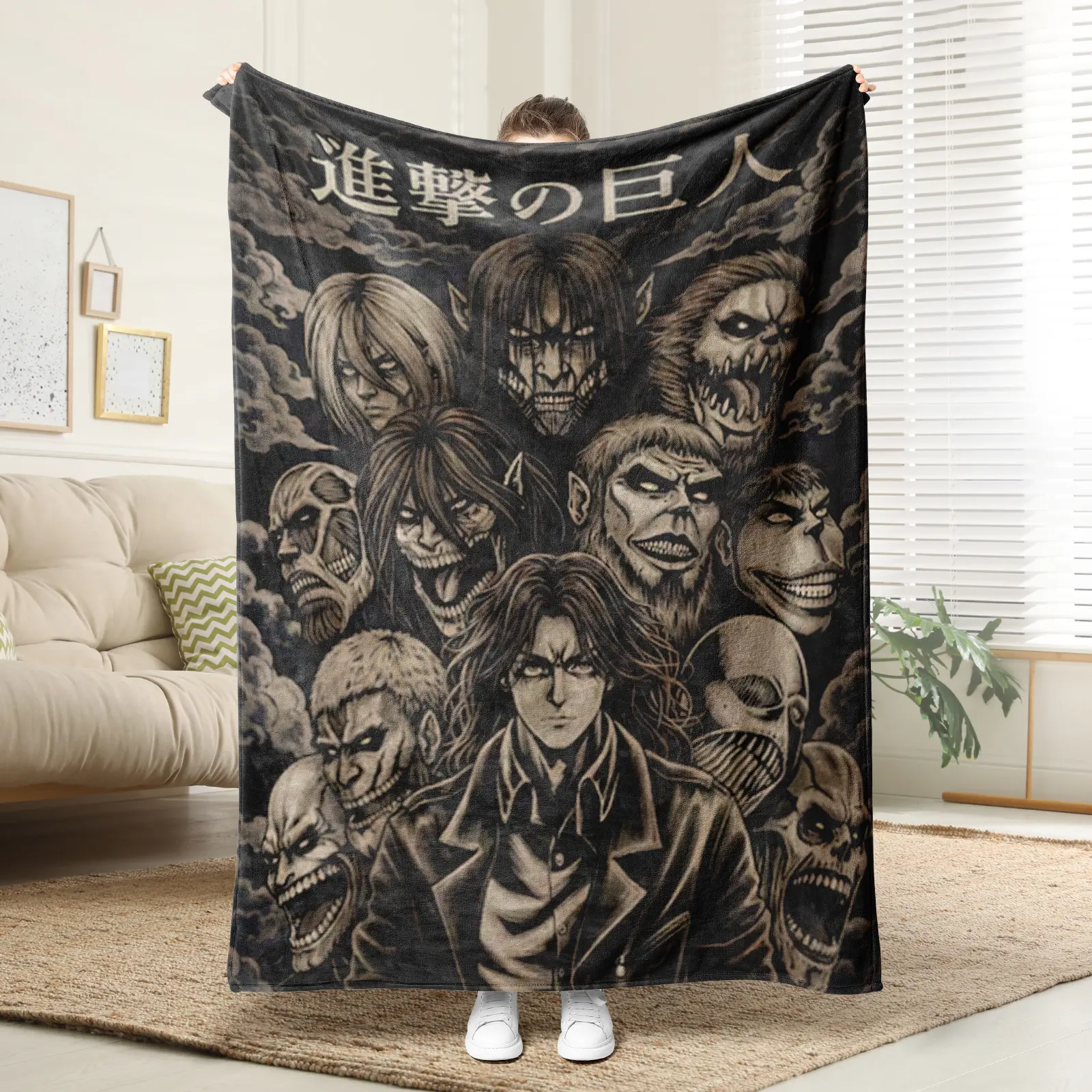 Attack on Titan Eren Yeager Blanket, Anime Fan Gift, Anime Action Adventure Cozy Blanket Plush Cozy Fleece Blankets for Couch Flannel Super Soft for All Seasons Blankets Throw Blanket Birthday Anniversary Holiday Christmas Halloween