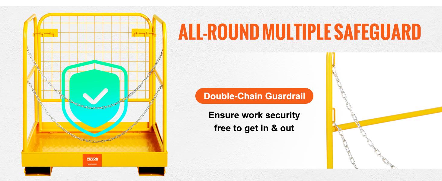 VEVOR Forklift Safety Cage, 1200 lbs Load Capacity, 36 x 36 inches Folding Forklift Work Platform with Lockable Swivel Wheels, Drain Hole & Device Chain, Holds 1 to 2 Adults, Perfect for Aerial Work