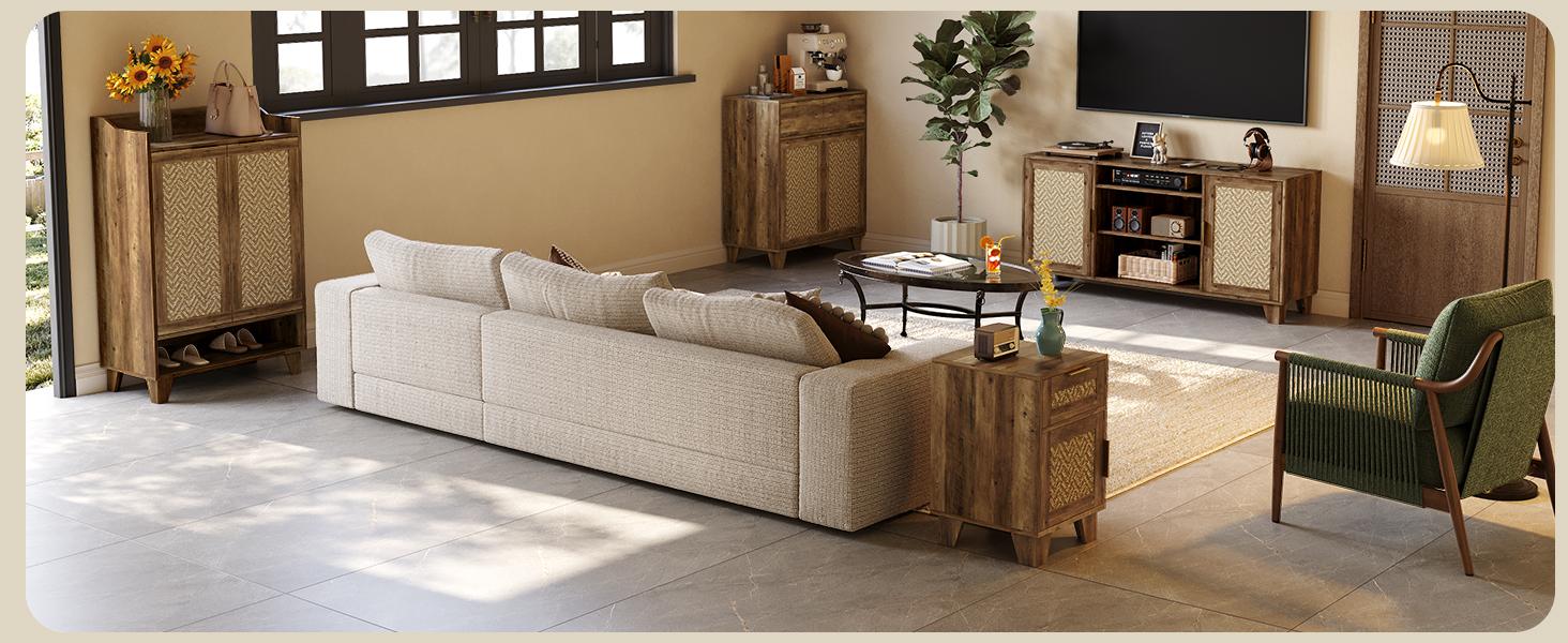 【SPOTLIGHT DAY】ONBRILL End Table with Storage & Charging Station, Farmhouse Wood Night Stand with Drawers, Adjustable Shelf, Bed Side Tables for Small Space, Living Room, Bedroom