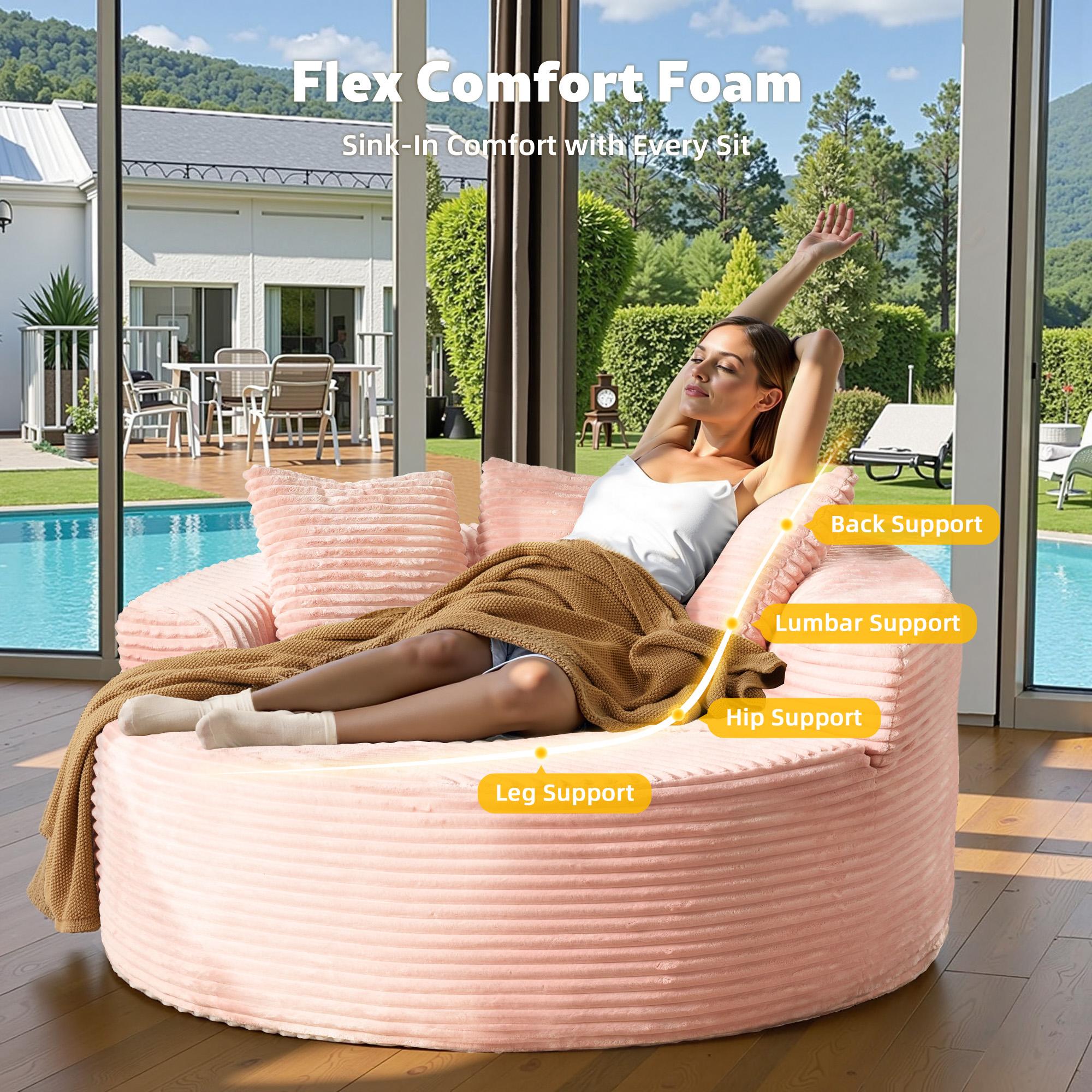 【Black Friday & Cyber Monday Deal】OOSWIFT 59" W Oversized Corduroy Lounge Chair, Single Sofa Bed with Pillows, Modern Wide-Arm Sleeper Chair for Living Room, Lounger for Nursery & Home Theater, Cozy Round Reading Chair