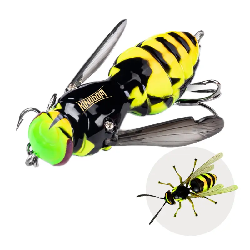 Wasp Topwater Fishing Lures, Floating Insect Crawling Lure for Bass, Walleye, Pike & Trout, Realistic Hornet Style Bait with Glow and UV Kit Options,  Kingdom