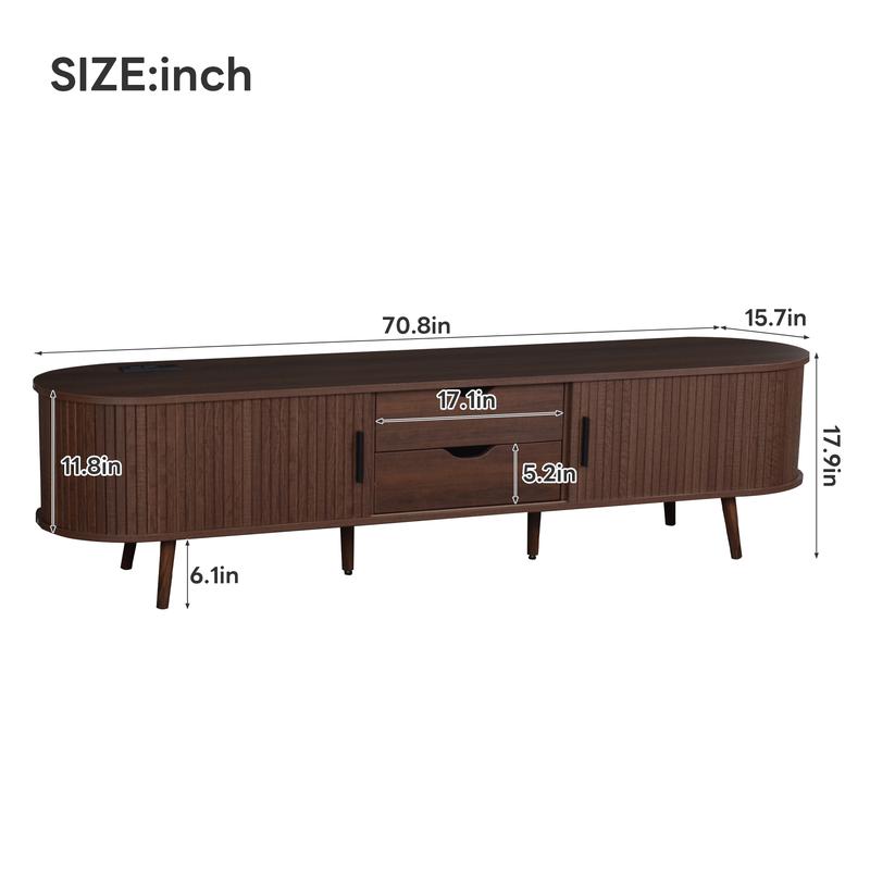 70 Inch Mid Century Modern TV Stand, TV Stand for 80 Inch TV, TV Stand with Tambour Doors, Drawers and Power Outlet, TV Consoles for Living Room, Bedroom 70 Inch Mid Century Modern TV Stand, TV Stand for 80 Inch TV, TV Stand with Tambour Doors, Drawers and Power Outlet, TV Consoles for Living Room, Bedroom