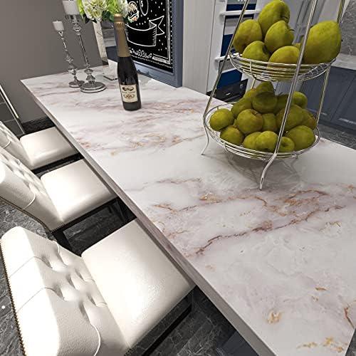 White/Gold Marble Contact Paper 15.7”×79”  Matte Peel-&-Stick, Removable, Self-Adhesive, Waterproof Granite Vinyl Film, Thick, Easy to Clean & Install