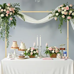 VEVOR Over The Table Rod Stand with Clamps, 13"-42" Tall & 28"-98" Length Adjustable, Metal Table Arch Stand, Tabletop Balloon Arch Frame for Wedding Birthday Party Christmas Decorations, Gold