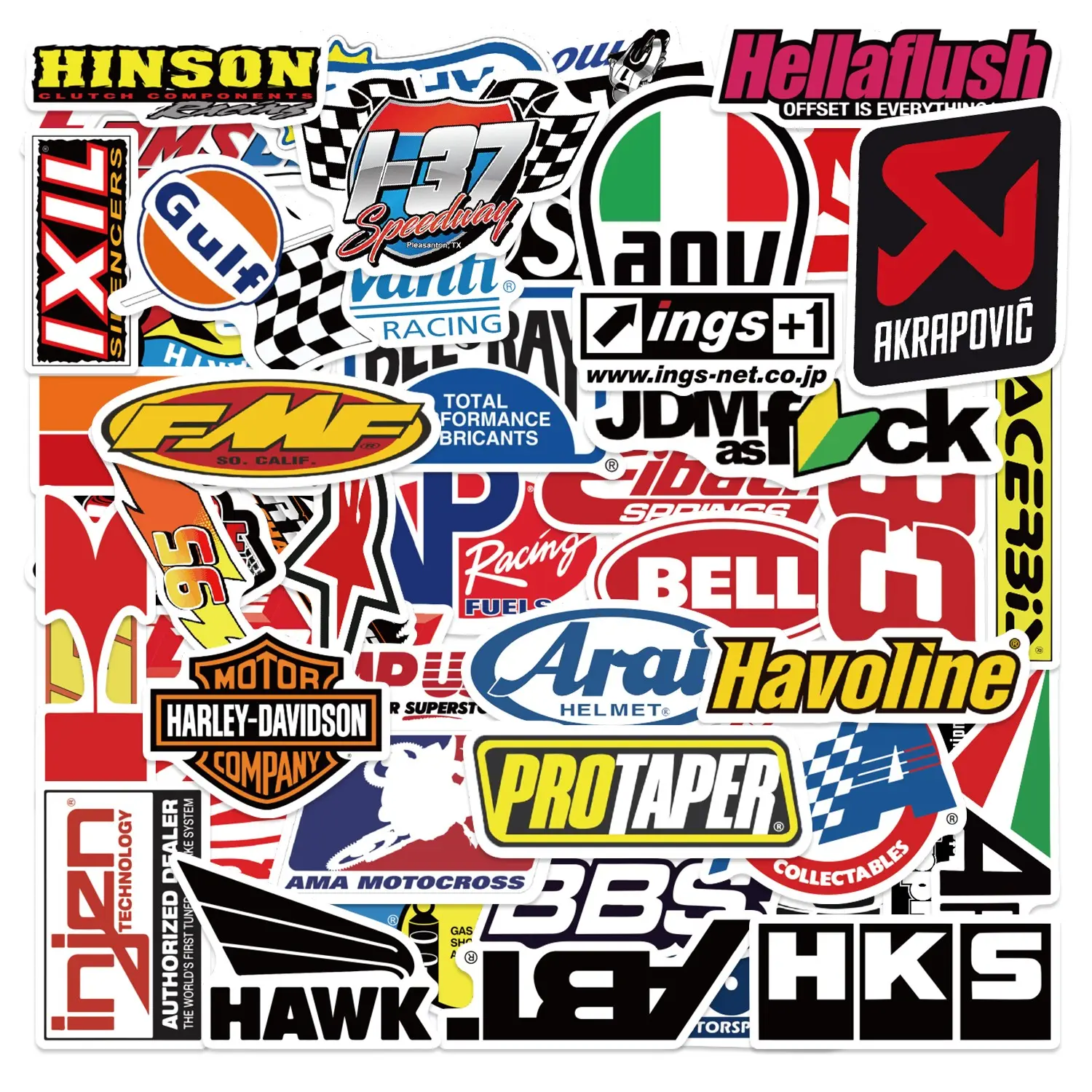 50pcs JDM Car Modification & Racing Brand Stickers Pack, Waterproof Motorcycle & Auto Logo Decals, Automotive Decals for Helmet, Laptop, Car Window & Tool Box, Tuner Gift, Decal For Cars