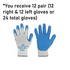 2024SHOWA ATLAS 300 (Pack of 12 Pairs), Blue, Natural Latex Palm Coated General Purpose Work Glove, Lightweight, Elastic Wrist