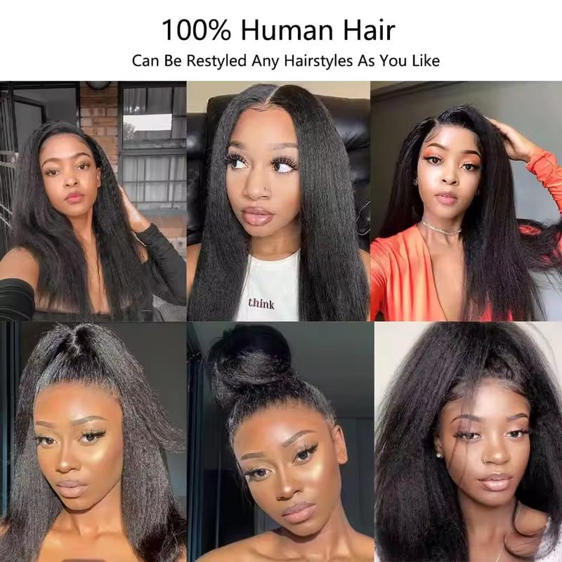 Kinky Straight 13x6 Lace Front Human Hair Wigs Invisi Strap 360 Full Lace Glueless Wig Kinky Straight Pre Cut Pre Plucked 360 Lace Frontal Wig 180 Density Brazilian Yaki Straight Glueless Wig For Black Women
