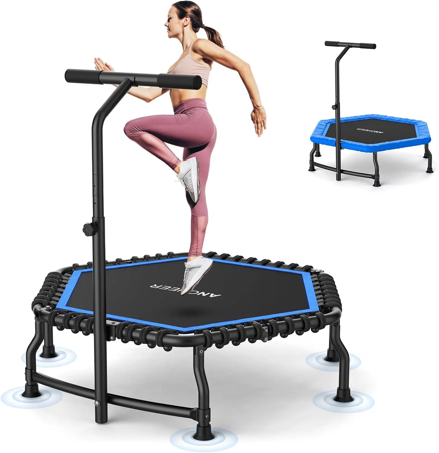 ANCHEER Trampoline, 50'' Rebounder Trampoline for Adult with Bar, Indoor Mini Trampoline, 620LBS Fitness Trampoline with Bungee, Jumping Cardio Equipment, Exercise Trampoline at Home Gym,SummerWins tiktokshopbacktoschool