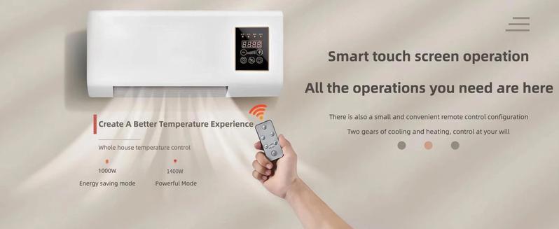 TazTir Wall-Mounted Heater 1200W for Indoor Use with Remote & Touch Control 6-Hour Timer Overheat Protection Tool-Free Install for Bedroom Bathroom Garage Office