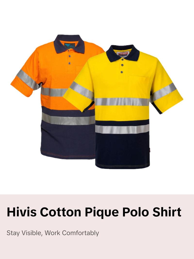 Portwest Short Sleeve Cotton Pique Polo with Tape HiVisTex Reflective Work MP618