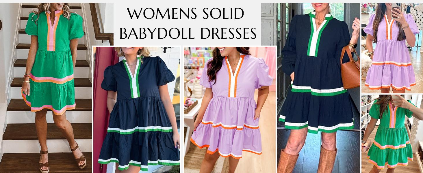 Cicy Bell Womens V Neck Floral Mini Dress Short Puff Sleeve Patchwork Summer Casual Boho Dresses Soft Fabric & Comfortable Fit