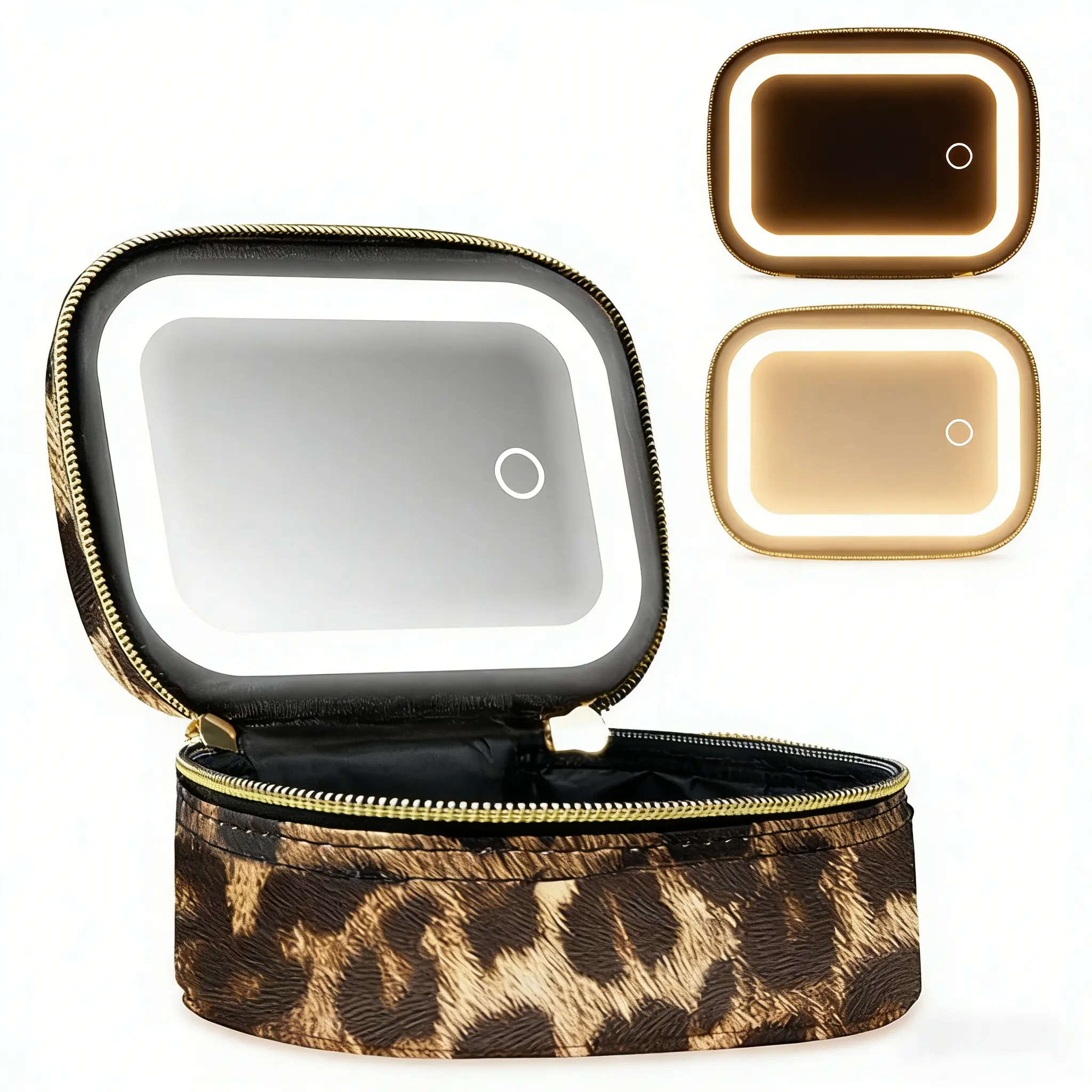 Women's Small Lighted Makeup Bag with Mirror - 3 Adjustable Brightness Travel Train Case, Cosmetic Organizer, Portable Toiletry & Artist Storage, Makeup Pouch for Purse, Gifts for Women, Camping Essentials, Travel Makeup Pouch
