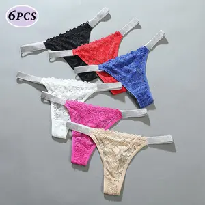 Payina 6Pcs women's underwear ladies panties Sheer Floral Lace Thong Set for Women Sexy Glitter Waistband Multi-Colour Lingerie Panties Seductive Comfortable Intimate Wear with Elegant Lace Detailing Women's Style - Elegance