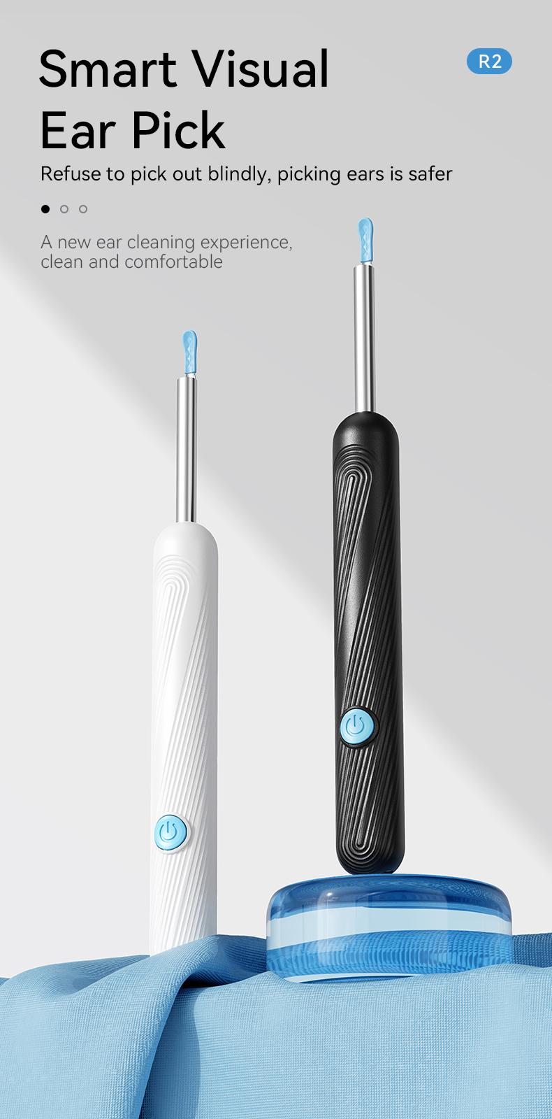 [Valentine's Day Gift] 1080P HD EarWax Removal Tool with Camera 6 Ear Spoons Set Rechargeable USB Battery Dual Power Safe Ear Care Gentle Round Handle Version