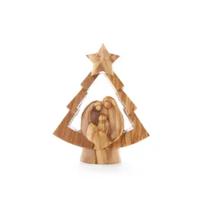 Olive Wood Nativity Scene_ Holy Family in Christmas Tree Frame