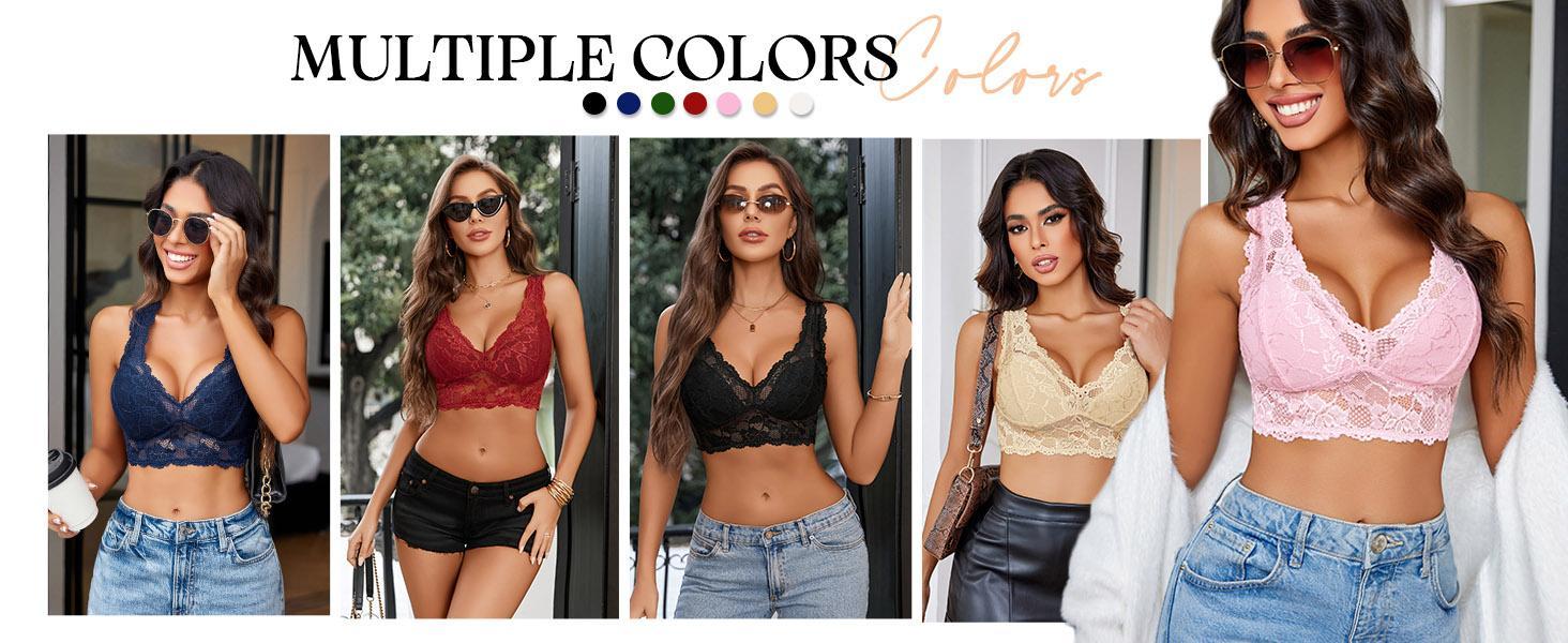 Avidlove Bralettes for Women Lace Bra Non Padded Longline Bralette Deep V Triangle Everyday Lingerie Bras