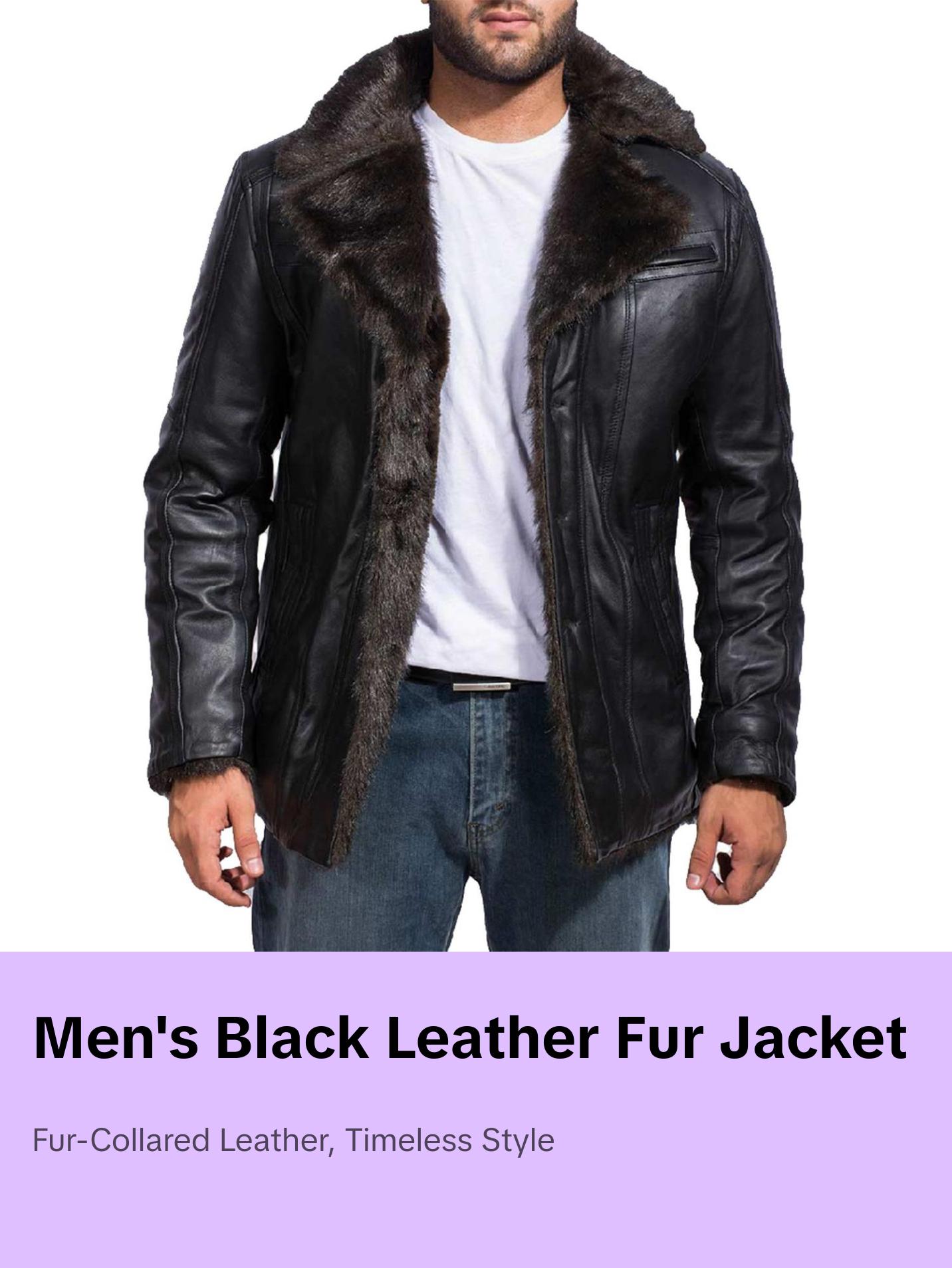 MotorCycleJackets Men's Black Fur Collar Bomber Leather Jacket