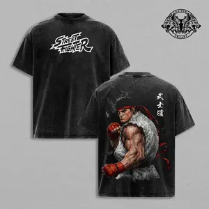 Ryu Street Fighter Anime Vintage Washed Tee, Retro Martial Arts Graphic T-Shirt, Oversized Heavy Cotton Top, Classic Fighter Aesthetic Shirt, Gift for Anime Lover & Arcade Fans, 90s Style Streetwear Tee