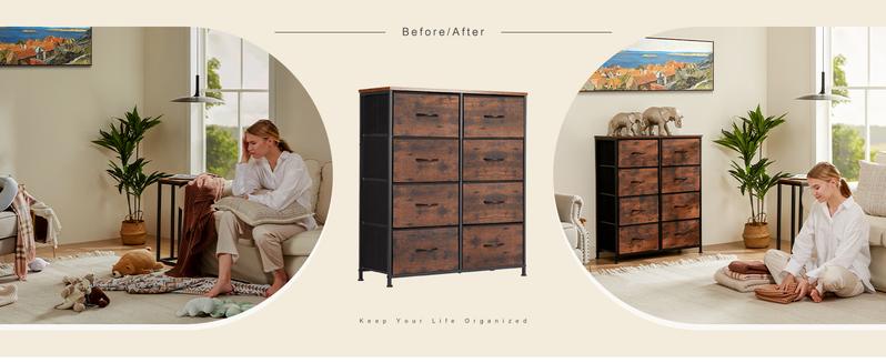 【New Color】Dresser for Bedroom Drawer Dresser Organizer Storage Drawers Fabric Storage Tower, Chest of Drawers with 8 Fabric Bins, Steel Frame, Wooden Top 【New Color】Dresser for Bedroom Drawer Dresser Organizer Storage Drawers Fabric Storage Tower, Chest of Drawers with 8 Fabric Bins, Steel Frame, Wooden Top