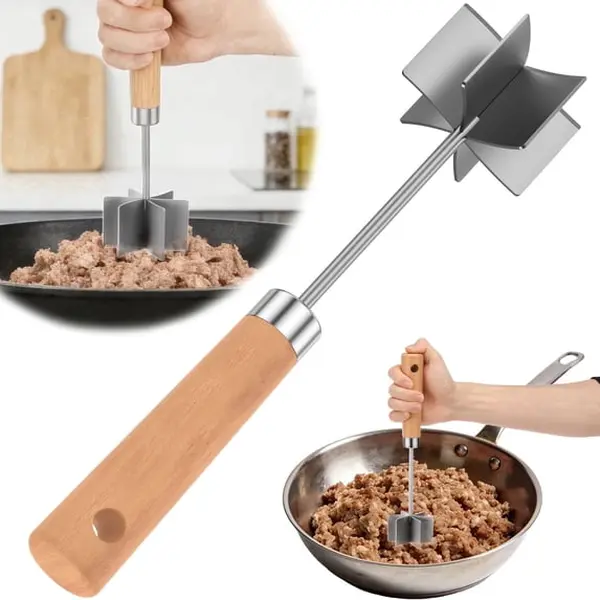 Stainless Steel Meat Chopper and Masher Ground Beef Masher Hamburger Chopper Heat Resistant Kitchen Cooking Tool