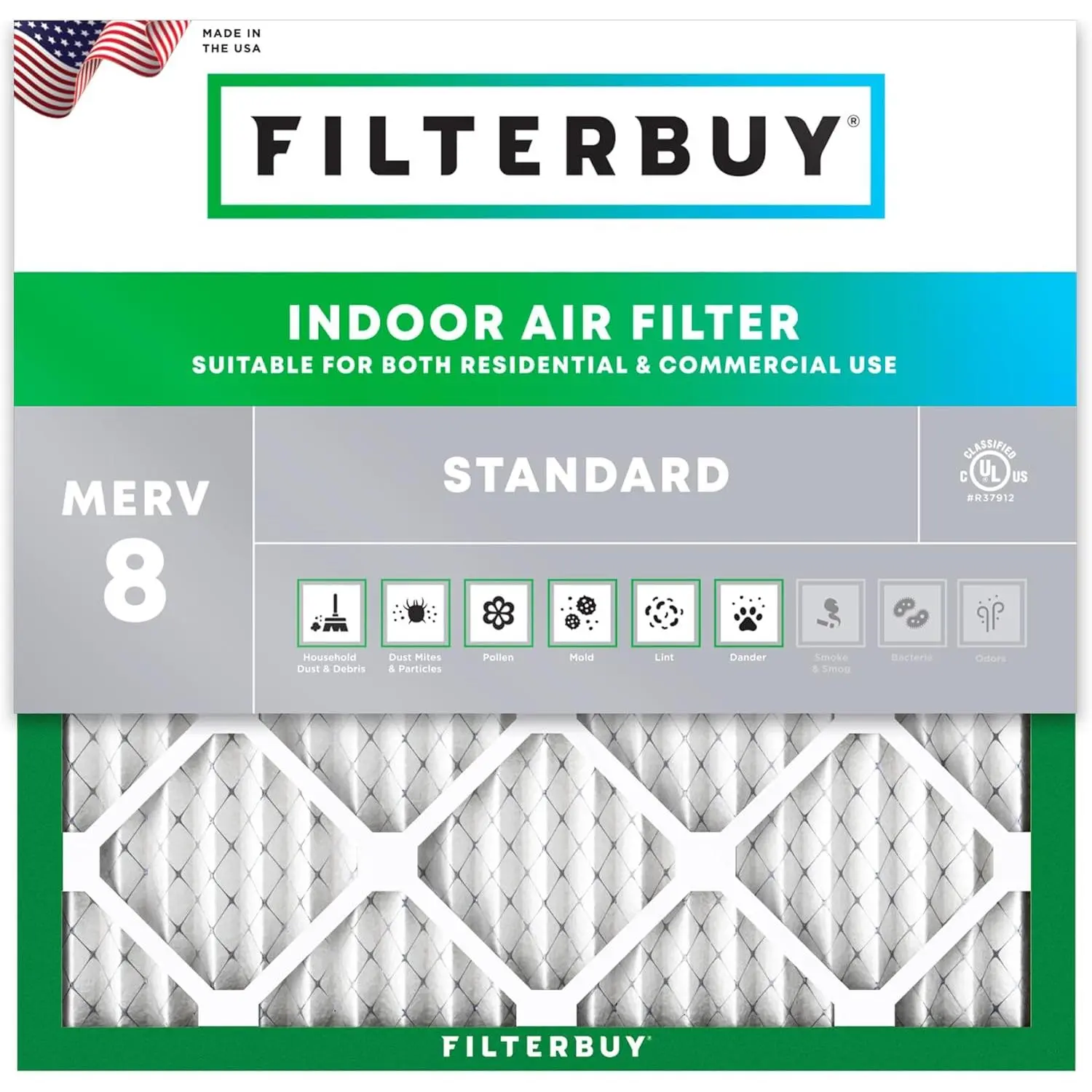 Filterbuy MERV 8 Air Filter | 90% Airflow Protection | Eco-Friendly with Recyclable Materials | Made in the USA Filterbuy MERV 8 Air Filter | 90% Airflow Protection | Eco-Friendly with Recyclable Materials | Made in the USA