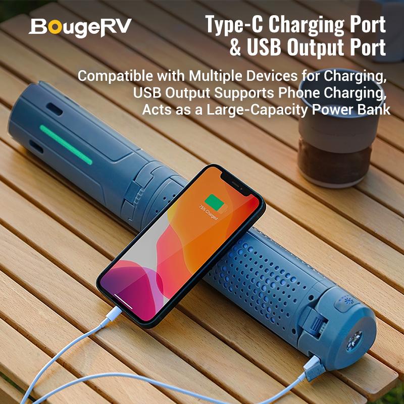 【BougeRV 8000mAh Camping Light】 Adjustable Stand 3.4 ft 1800 Lumen Cordless Work Light 3 Adjustable Heads Dimmable Emergency Flashlight Telescopic Tripod for Garage Outdoor Gift