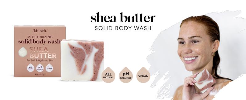 Kitsch Shea Butter Body Solid Wash – Exfoliating, Moisturizing Bar Soap for Soft, Hydrated Skin, Vegan, Paraben-Free, Made in USA, 4 oz